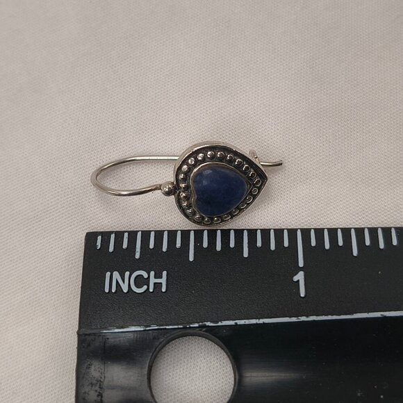 Sterling Silver HAN 925 Blue Heart Cabochon Earrings - Picture 9 of 9